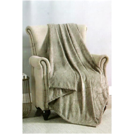 Paisley Embossed Plush Throw Blanket, Taupe, 50x60 Inches