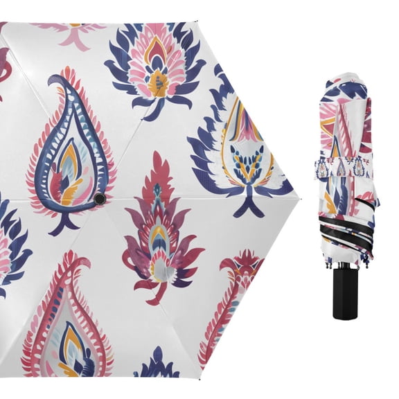 Paisley Embroidery Floral Compact Sun Umbrella Windproof Travel Umbrellas for Rain Strong Portable UV Protection