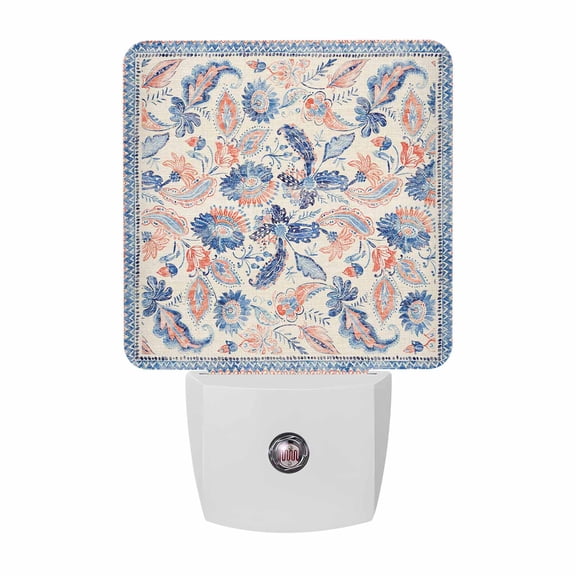 Paisley Ethnic Style Plug-in LED Night Lights Brown Vintage Floral Auto Dusk-to-Dawn Sensor for Bedroom, Bathroom, Kitchen, Nursery, Hallway, Stairs, Wall Home Decor