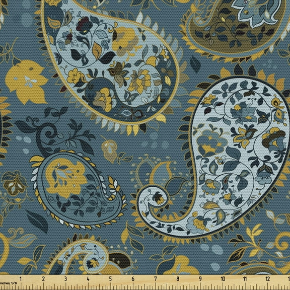 Ambesonne Paisley Fabric by the Yard Upholstery, Antique Oriental Motifs, 1 Yard, Multicolor