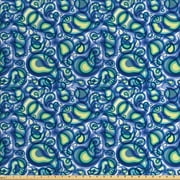 Ambesonne Paisley Fabric by the Yard Upholstery, Raindrops Inspired Art, 3 Yards, Blue and Green