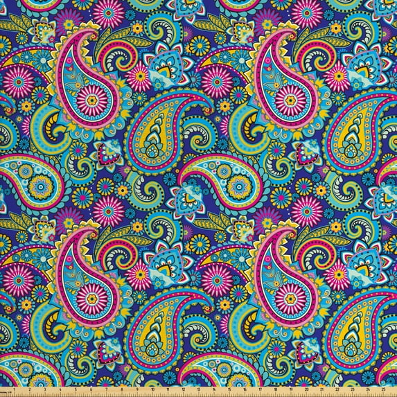 Ambesonne Paisley Fabric by the Yard Upholstery, Bohem Colorful, 3 Yards, Multicolor