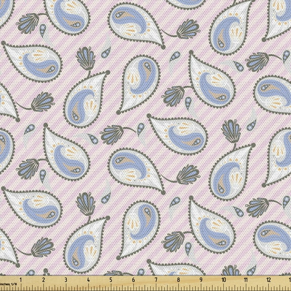 Paisley Fabric by the Yard, Persian Culture Inspired Teardrop Shapes with Floral Elements Bohemian Pattern, Upholstery Fabric for Dining Chairs Home Decor Accents, 1 Yard, Multicolor by Ambesonne