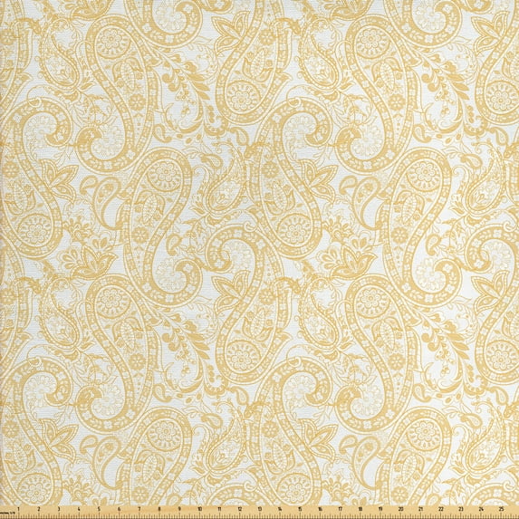 Ambesonne Paisley Fabric by the Yard Upholstery, Monochrome Ornaments, 3 Yards, Pastel Brown and White