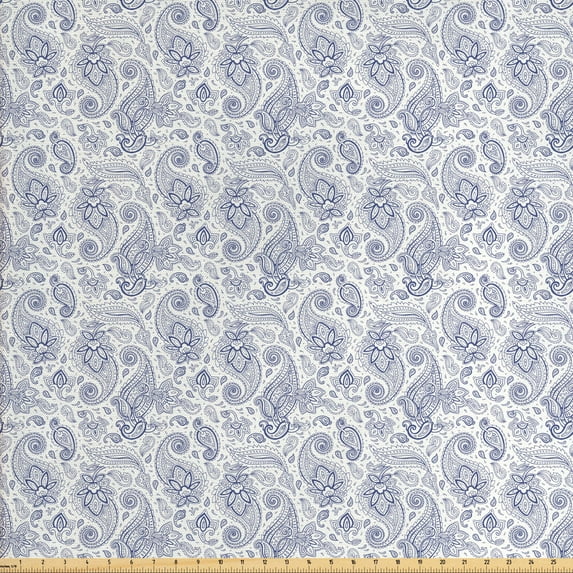 Ambesonne Paisley Fabric by the Yard Upholstery, Abstract Buds and Dots, 3 Yards, Black and White