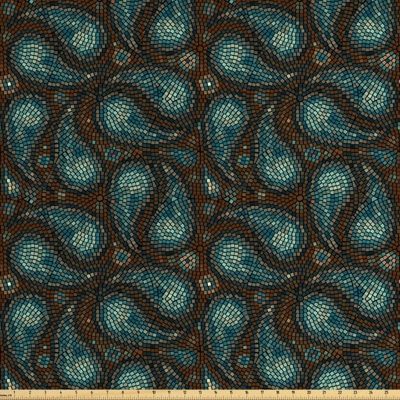 Ambesonne Paisley Fabric by the Yard Upholstery, Modern Teardrop Shapes, 10 Yards, Brown Blue and Dark Blue