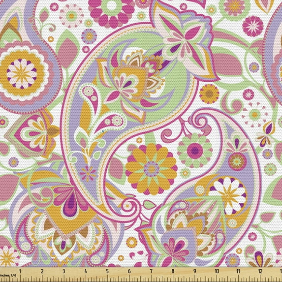 Ambesonne Paisley Fabric by the Yard Upholstery, Elements Art, 10 Yards, Lilac Multicolor