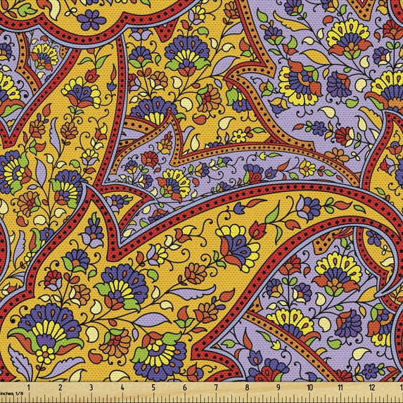 Paisley Fabric by the Yard Upholstery, Vibrant Colors Repetitive Pateh Illustration, Decorative Fabric for DIY and Home Accents, Multicolor by Ambesonne