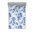 thumbnail image 1 of Paisley Fitted Sheet & Pillow Sham Set, Oriental Theme Ethnic Floral Boho Motifs with Winter Colors Leaves Art, Decorative Printed 3 Piece Bedding Decor, Queen, Dark Lavender Soft Blue, by Ambesonne, 1 of 1