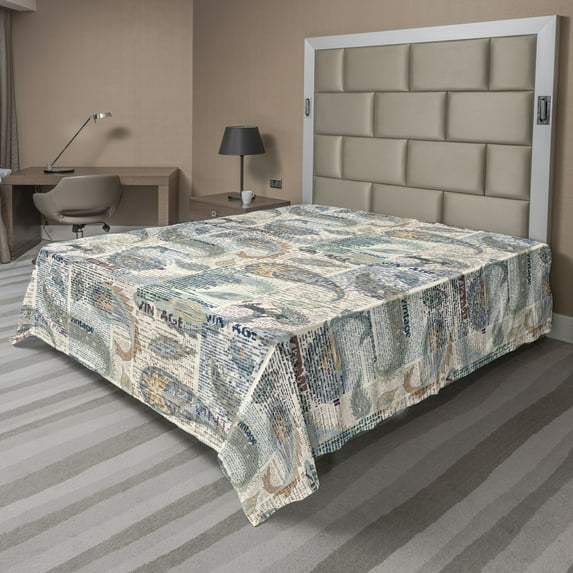 Ambesonne Paisley Flat Bedding Sheet Soft Top Sheet, Vintage Spots and Floral, Full, Cream Teal Burnt Orange