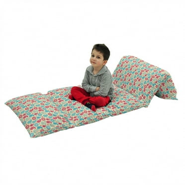 Paisley Floor Pillow Lounger Cover, Retro Style Patterns and Flowers in Design Detailed Print, Nap Mat Printed Fabric Case for 5 Pillows, 88" x 27", Turquoise Pink Cream, by Ambesonne