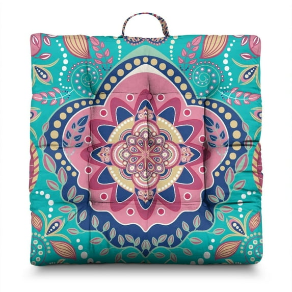 Paisley Floor Pillow for Meditation, Boho Style Cushion for Sitting on Floor, Yoga Pillow for Comfortable Seating 22 x 22