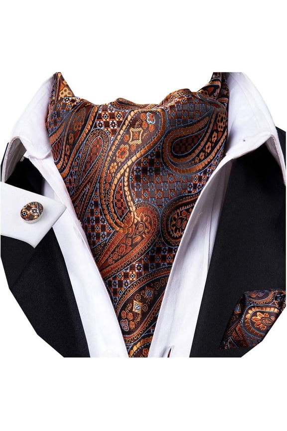Paisley Floral Ascot for Men Self Tie Cravat and Pocket Square Cufflinks Wedding