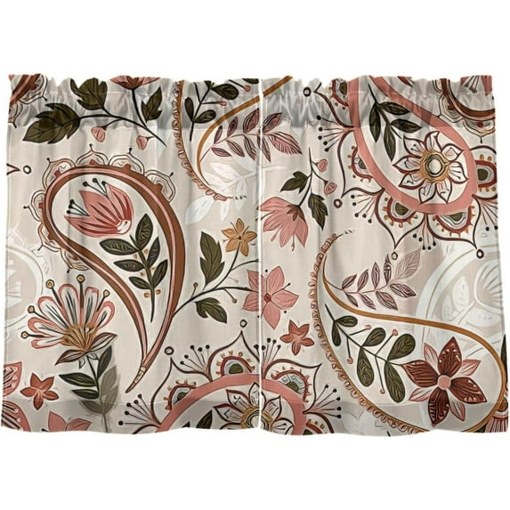 Paisley Floral Kitchen Curtains 2 Panels UV Protected Tier Curtains, Half Window Curtains Kitchen Tiers for Guest Room Bathroom Sink Laundry Room Basement,24 x 27 Inch