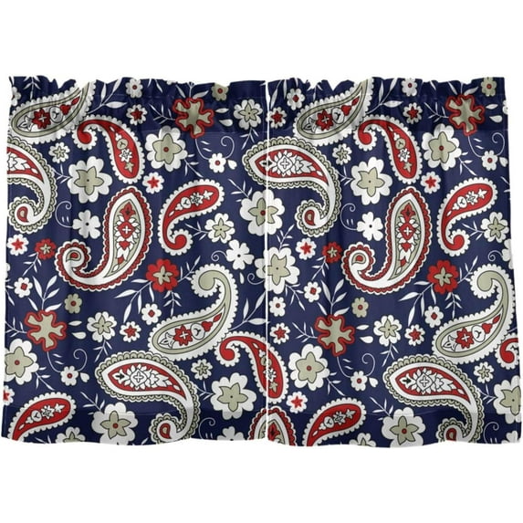 Paisley Floral Kitchen Curtains 2 Panels UV Protected Tier Curtains, Half Window Curtains Kitchen Tiers for Guest Room Bathroom Sink Laundry Room Basement,24"x27"