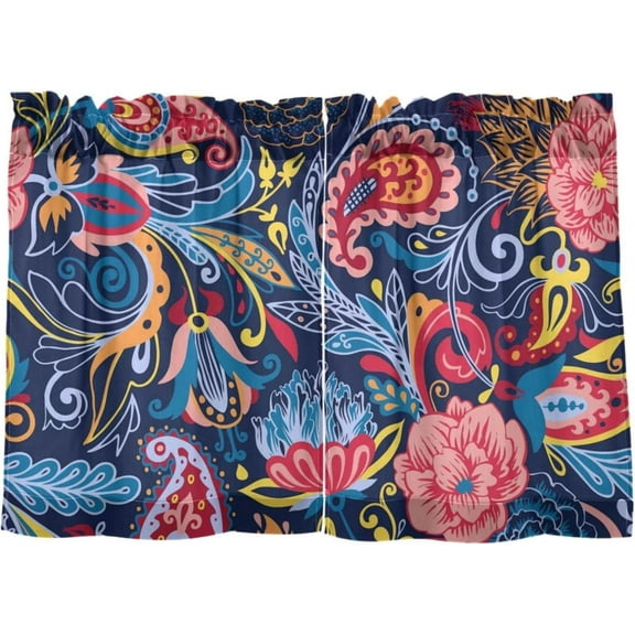 Paisley Floral Kitchen Curtains 2 Panels UV Protected Tier Curtains, Half Window Curtains Kitchen Tiers for Guest Room Bathroom Sink Laundry Room Basement,24"x27"