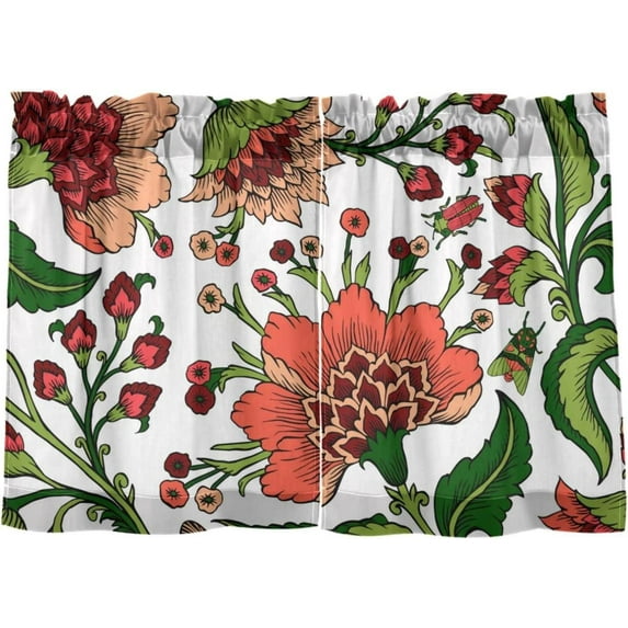 Paisley Floral Kitchen Curtains 2 Panels UV Protected Tier Curtains, Half Window Curtains Kitchen Tiers for Guest Room Bathroom Sink Laundry Room Basement,24"x27"