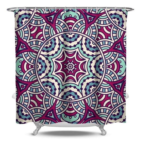 Paisley Floral Mandala Bathroom Curtain, Artistic Spiritual Folk Style Design, 84x72 Inch Quick-Dry Polyester for Home & Hotel