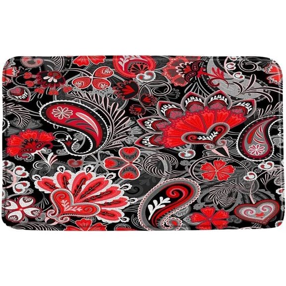 Paisley Floral Memory Foam Bathroom Doormat Microfiber Bath Mat Colorful Mandala Pattern 16x24 Inch