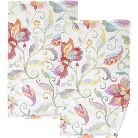 Paisley Floral Pattern Towels 2 Piece Cotton Hand Towels, Highly Absorbent Towels for Bathroom, Hotel, Gym and Spa 28 X 16 Inches