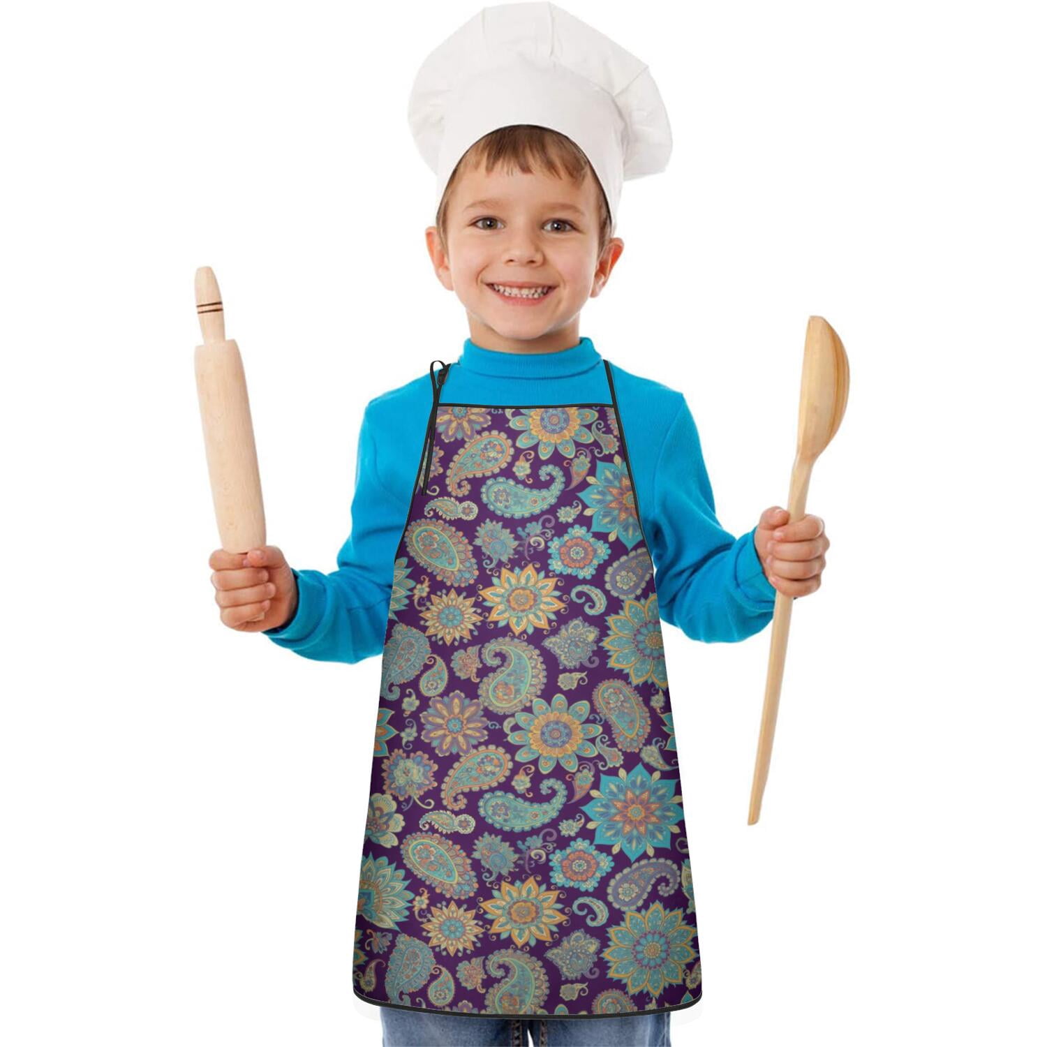 Paisley and Floral Purple Pattern Kids Waterproof Apron, Kids Baking ...