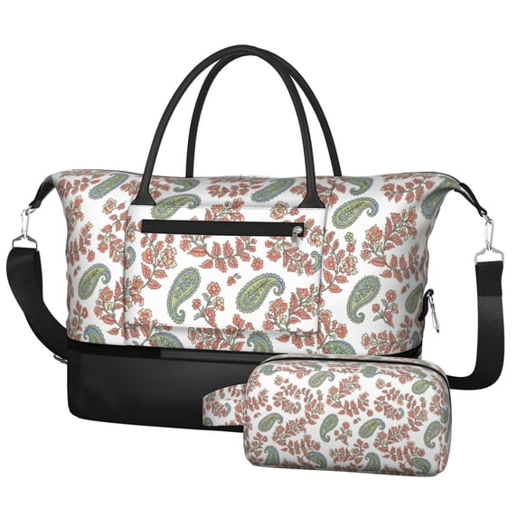 Witite Pattern Paisley and Floral White Pattern 2 Piece Travel Bag Set, Beach Travel ...
