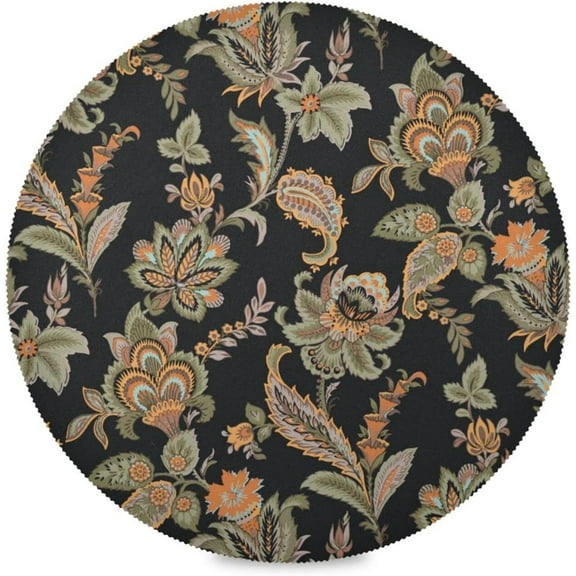 Paisley Flower, Elastic Fitted Edged Round Tablecloth Fade resistant Anti-Shrink Table Cloth Washable Table Cover for Indoor or Outdoor and anywhere you wanna use it 60"X 60"