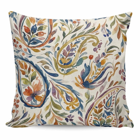 Paisley Flower Pillow Covers 16x16 Inch Decorative Throw Pillow Cover, Spring Watercolor Vintage Floral Leaf Plant Sofa Pillowcases Accent Cushion Case Home Decor Bedroom Living Room
