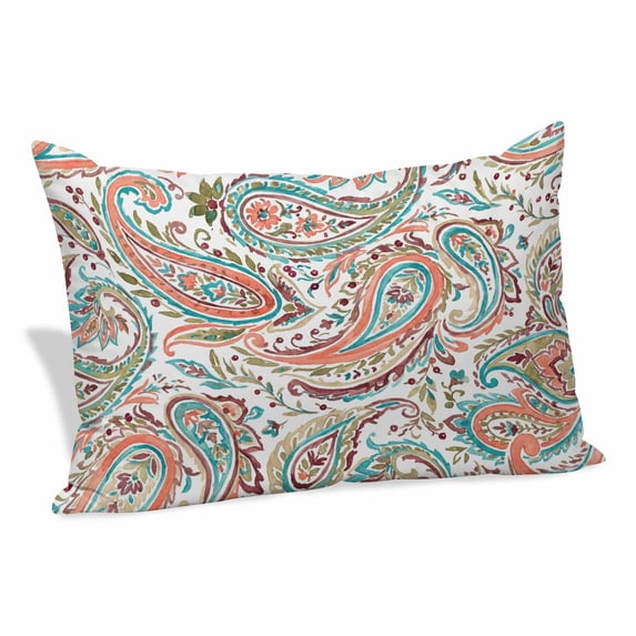 Paisley Flower Pillow Covers, Linen Long Throw Pillow Case, Spring Watercolor Floral Leaf Plant Orange Holiday Pillow Protector Decorative Cushion Cover for Living Room/Bedroom 12" x 20"