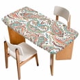 thumbnail image 1 of Paisley Flower Table Cloths for 5 Foot Rectangle Tables, Spring Watercolor Floral Leaf Plant Orange Patio Waterproof Elastic Fitted Tablecloths, Washable Rectangular Table Cover for Camping, 1 of 8