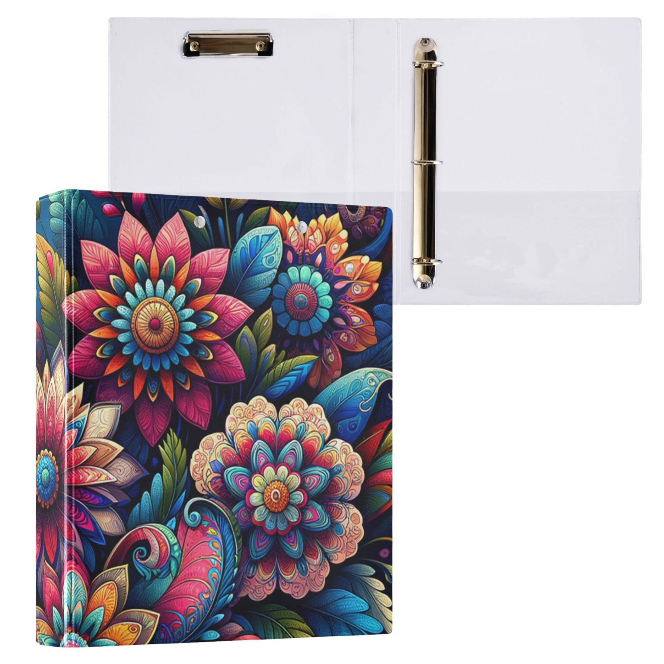 Paisley Flowers 3 Ring Binders 1.5 inch Hardcover File Folders with Interior Pockets A4 Size Organizer for School Office Hospital Set of 2