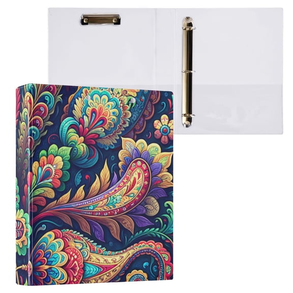 Paisley Flowers Leaves 3 Ring Binders 1.5 inch Hardcover File Folders with Interior Pockets A4 Size Organizer for School Office Hospital Set of 2