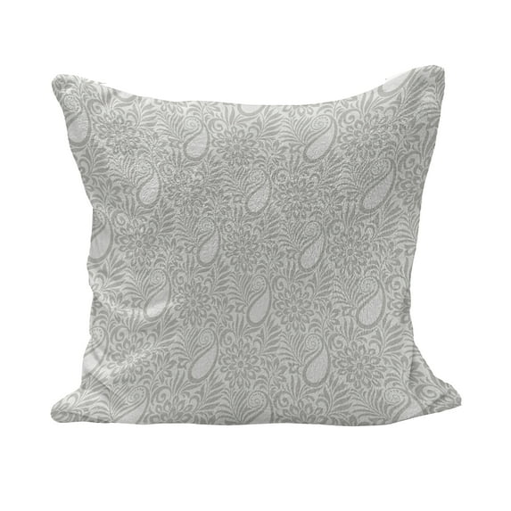Paisley Fluffy Throw Pillow Cushion Cover, Abstract Modern Patterned Background with Flowers Leafs and Ivy Plant Art, Decorative Square Accent Pillow Case, 18" x 18", Grey and White, by Ambesonne