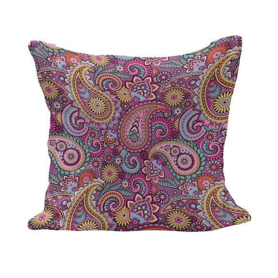 Paisley Fluffy Throw Pillow Cushion Cover, Classic Style Motifs with Flowers Like Sun Leafs and Ornamental Shapes, Decorative Square Accent Pillow Case, 24" x 24", Multicolor, by Ambesonne