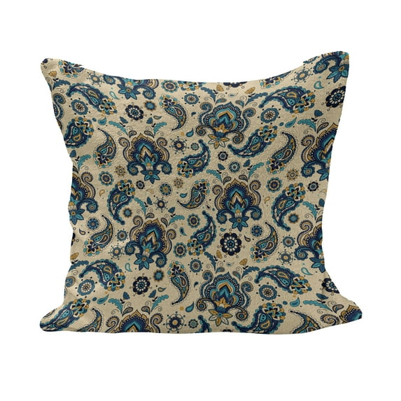 Paisley Fluffy Throw Pillow Cushion Cover, Colorful Vintage Floral Teardrop Oriental Paisley Retro Design, Decorative Square Accent Pillow Case, 26" x 26", Yellow Blue Cream, by Ambesonne
