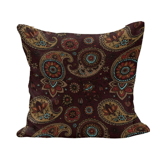 Paisley Fluffy Throw Pillow Cushion Cover, Middle Pattern Tribal Art Bohemian Themed Composition Printed Image, Decorative Square Pillow Case, 20" x 20", Burgundy and Dark Mustard, by Ambesonne