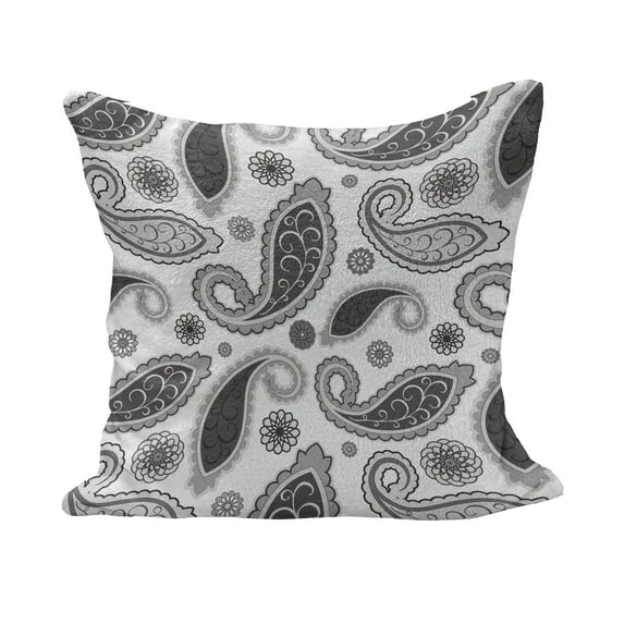 Paisley Fluffy Throw Pillow Cushion Cover, Minimalist Oriental Florets Leaves Dark Colors Iranian Culture Featured Image, Decorative Square Accent Pillow Case, 28" x 28", Grey and White, by Ambesonne
