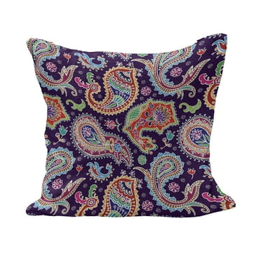 Paisley Fluffy Throw Pillow Cushion Cover, Sixties and Seventies Hippie Themed Motives Geometrical and Floral Design Image Print, Decorative Square Accent Pillow Case, 26" x 26", Purple, by Ambesonne
