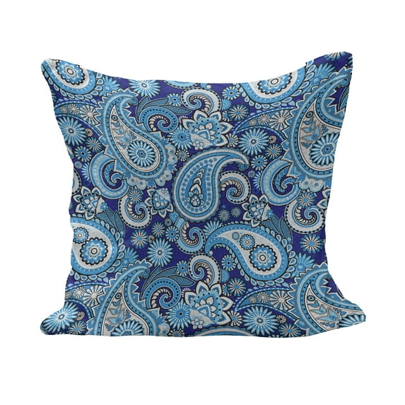 Paisley Fluffy Throw Pillow Cushion Cover, Traditional Pattern Design Flowers Leaves and Dots Backgrounded Art Print, Decorative Square Accent Pillow Case, 20" x 20", Blue, by Ambesonne