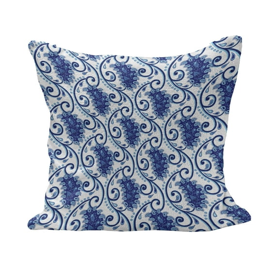 Paisley Fluffy Throw Pillow Cushion Cover, Vintage Eastren Inspired Design with Flowers Ivy Leaves and Dots Nature Art, Decorative Square Accent Pillow Case, 20" x 20", Blue and White, by Ambesonne