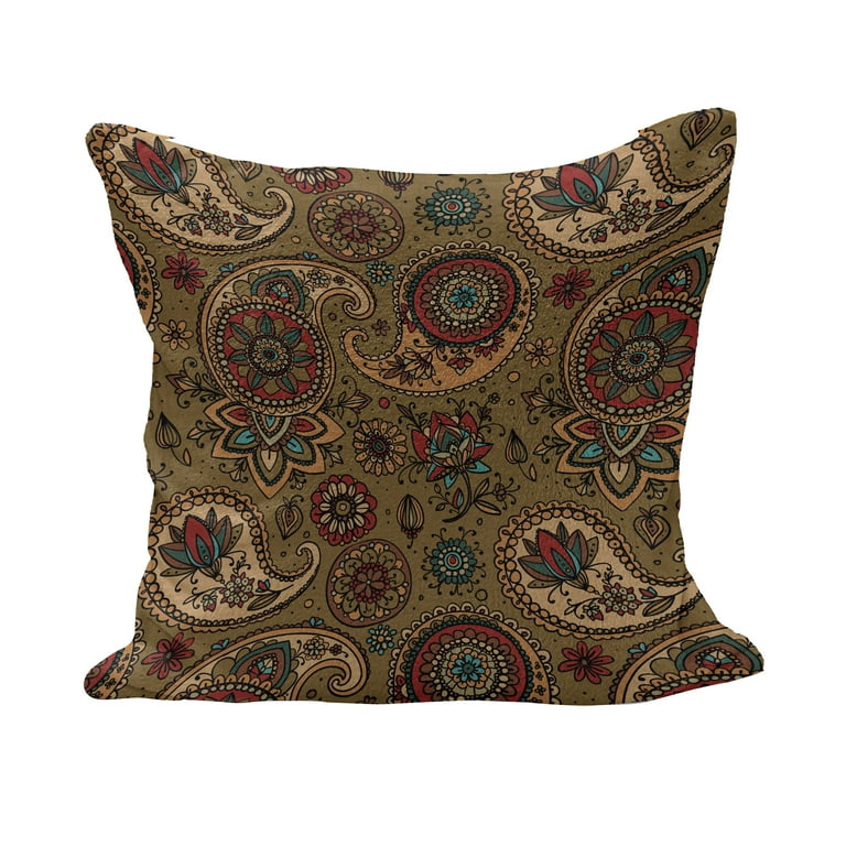 Paisley Fluffy Throw Pillow Cushion Cover Vintage Inspired Multicolored Leaf Flower Motif in Earth Tones Print Decorative Square Accent Pillow Case
