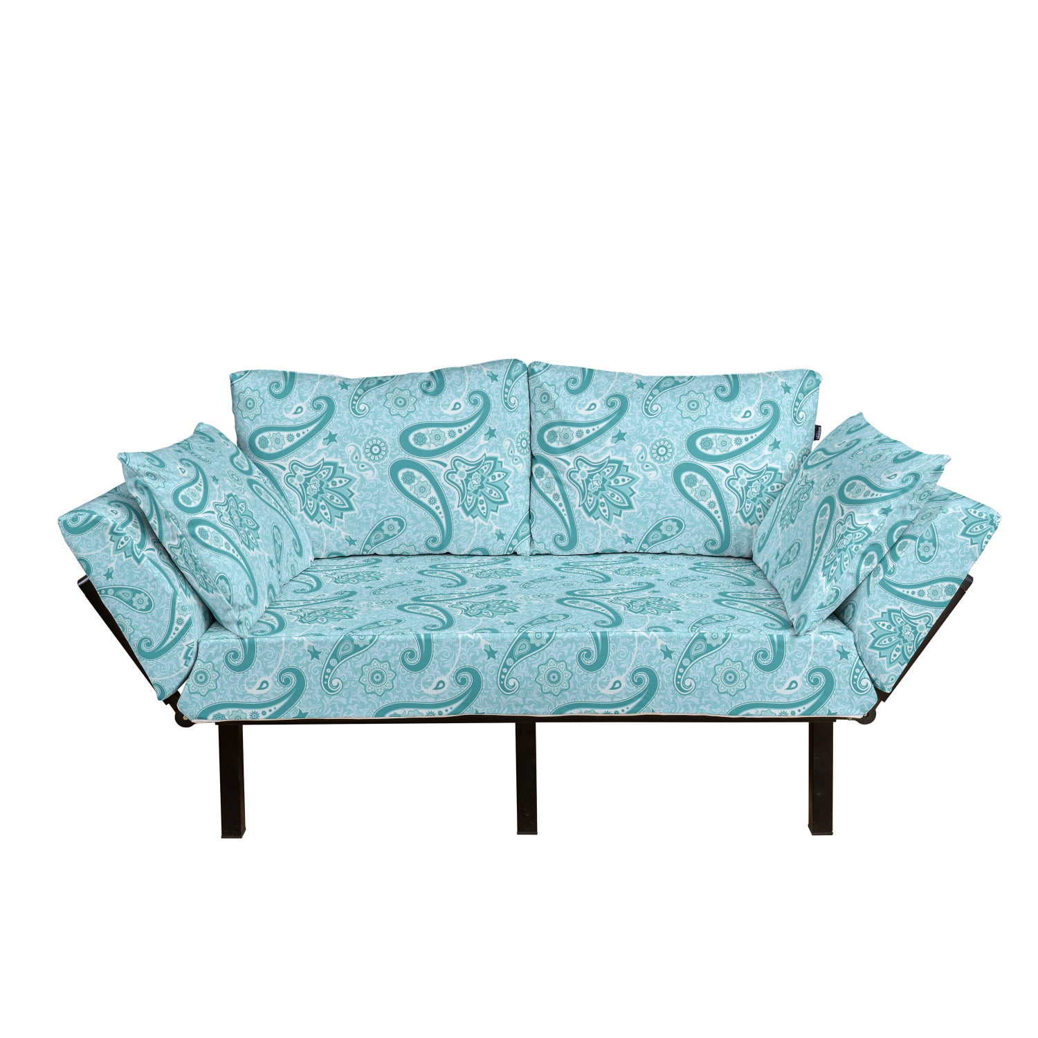 Paisley Futon Couch, Floral Style Ethnic Hippie Persian Flowers