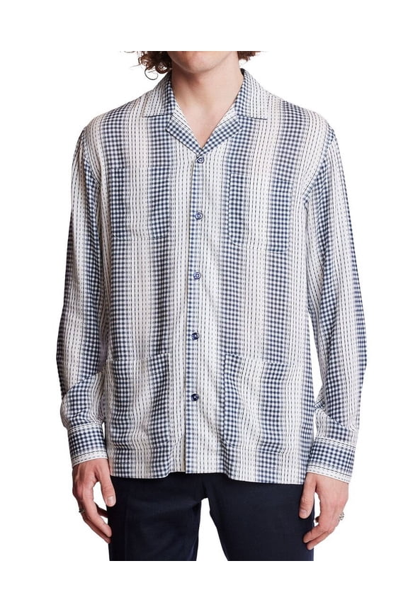 mens Camp Collar Linen-Blend Shirt, M/16