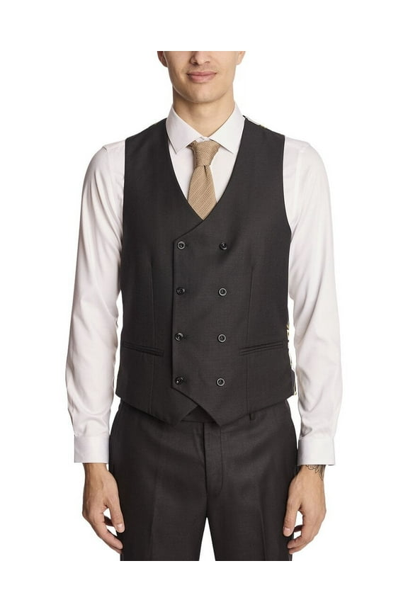 mens  Marylebone Slim Double-Breasted Vest, XL, Black
