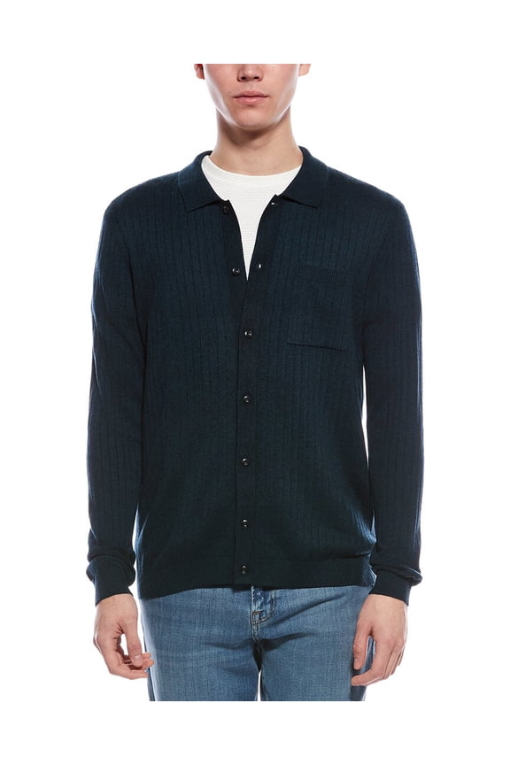 mens Wool-Blend Button Polo Sweater, XL, Blue