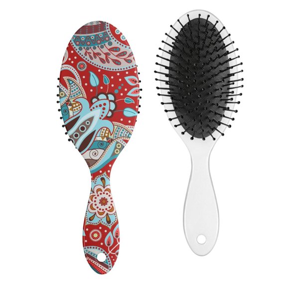 Paisley Hair Brush with Minimalist Ink Pattern, Detangling Hairbrush for Men, Women, Kids, Artistic Rustic Folk Comb