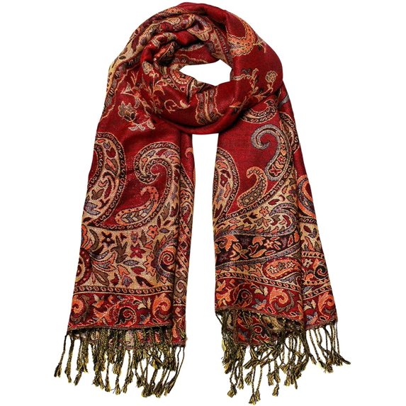 Paisley Jacquard Scarf Womens Fashion Shawl Long Soft Accent Wrap In Red/Gold