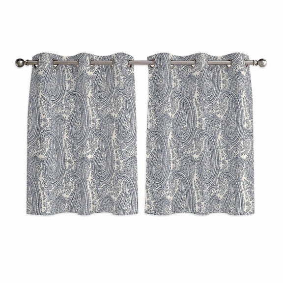 Paisley Kitchen Curtains Window Panels, Vintage Mediterranean Abstract Texture Gray Blue Insulated Window Treatment Curtain, Grommet Curtains for Bedroom/Living Room/Bathroom, 2 Piece 42"Wx45"L