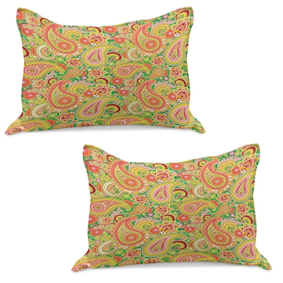 Paisley Knitted Quilt Pillowcover Set of 2, Traditional Persian Teardrop Pattern Print Eastern Elements Vintage, Standard Queen Pillow Sham Bedroom, 30" x 20", Multicolor, by Ambesonne