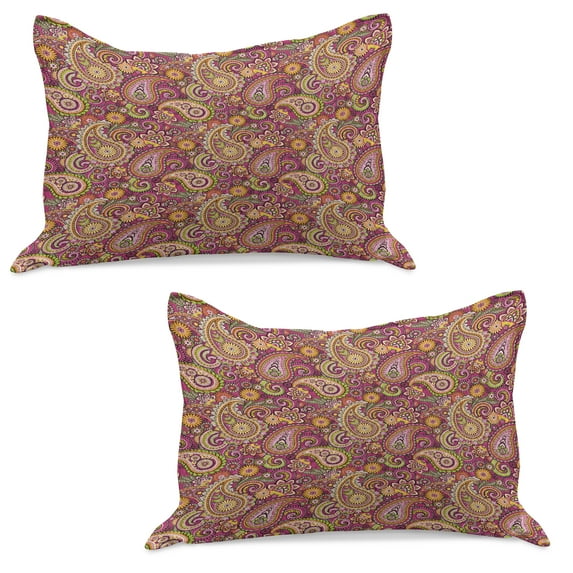 Paisley Knitted Quilt Pillowcover Set of 2, Vivid Design with Flowers Dots Leaves and Ornamental Patterns Art Print, Standard Queen Pillow Sham Bedroom, 30" x 20", Multicolor, by Ambesonne